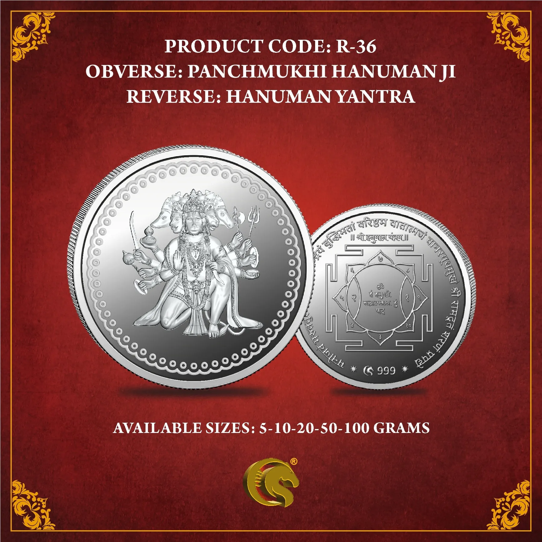 Panchmukhi Hanuman Ji Silver Coin-min Panchmukhi Hanuman Ji Silver Coin - Image 1